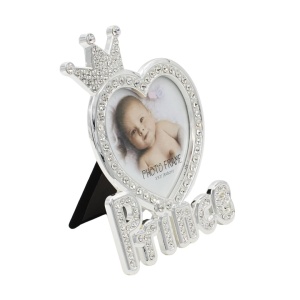 Ramă Foto Prince AZAY cu Coroană și Cristale, 5x5 cm, Ramă Foto Bebeluși, Cadou Botez / Nou-Născut, Cutie Cadou Inclusă