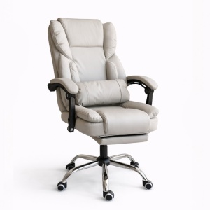 Scaun birou ergonomic skyline, reclinabil 90–155°, suport picioare extensibil, piele ecologică crem, suport lombar, bază metalică, 150 kg, KO51K