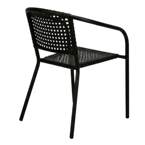 Scaun de grădină negru, cu spătar împletit și cadru metalic, design modern