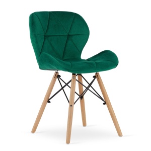Scaun Jumi tapițat cu catifea verde smarald, picioare din lemn de fag, design scandinav