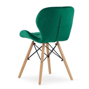 Scaun Jumi tapițat cu catifea verde smarald, picioare din lemn de fag, design scandinav