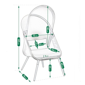 Scaun pliabil Jumi cu baldachin – oțel, negru/gri, design ergonomic pentru exterior