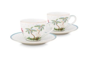 Set 2 căni cu farfurioare, din porțelan, Pip Studio, 120ml, colecția Jolie White