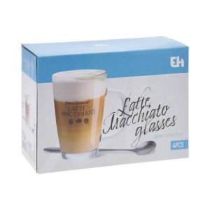 Set 2 căni, cu lingurițe, pentru latte macchiato, Excellent Houseware
