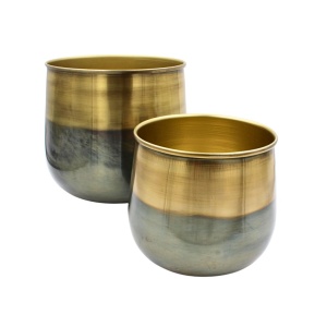 Set 2 Măști pentru Ghivece de Flori – Metal Auriu și Gri Fumuriu, 19 cm și 14 cm