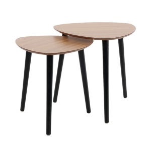 Set 2 măsuțe cafea / laterale – lemn natur + picioare negre, 40 x 41 cm & 45 x 44.5 cm