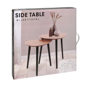 Set 2 măsuțe cafea / laterale – lemn natur + picioare negre, 40 x 41 cm & 45 x 44.5 cm