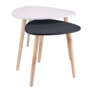 Set 2 măsuțe cafea, MDF, picioare de pin, alb-negru, 54x45 cm, 40x40 cm