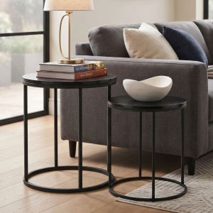Set 2 măsuțe de cafea Trends4You, metal & MDF, design modern, negru