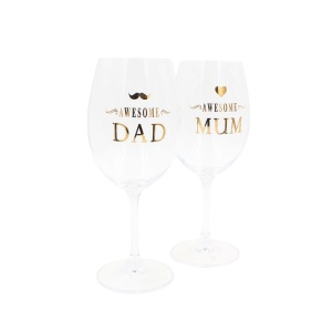 Set 2 pahare vin, cristal ecologic, 440 ml, Nekupto - Awesome Dad & Awesome Mum
