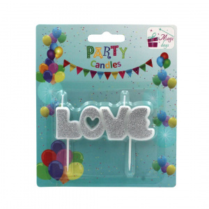 Set 5 lumânări party LOVE argitiu