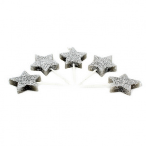 Set 5 lumânări Steluțe Argintii Glitter