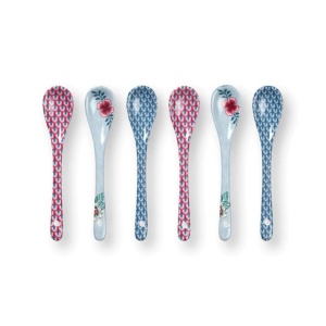 Set 6 lingurițe, din porțelan, Pip Studio, Blue, 13 cm, colecția Flower Festival