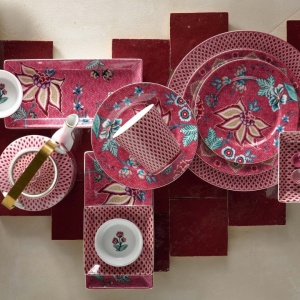 Set 6 lingurițe, din porțelan, Pip Studio, Dark Pink, 13 cm, colecția Flower Festival