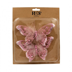 Set fluturi decorativi roz cu clips