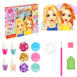 Set manichiură creativă cu pietricele strălucitoare, 4 oje & accesorii, Besties, 6+ ani