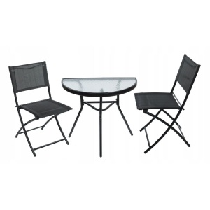Set mobilier de grădină 3 piese Jumi – masă semicirculară cu blat din sticlă și 2 scaune pliabile