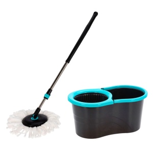 Set mop rotativ cu găleată 14 L, Ultra Clean, sistem Spin, mop din poliester și inox 110 cm, turcoaz/negru