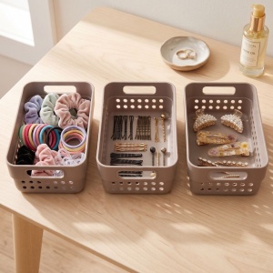 Set of 3 storage baskets, 350 ml, Storage Solutions, 12 x 7 x 5 cm, taupe