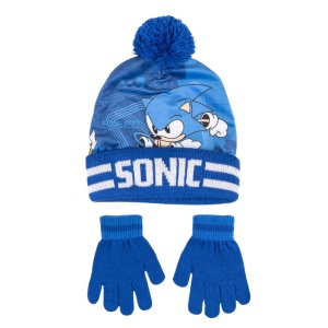 Set pentru copii, cu căciulă, mănuși și guler, personaj Sonic, Cerda