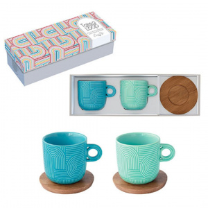 Set porțelan 2 căni 250ml și farfurii acacia turcoaz/albastru - Img 3