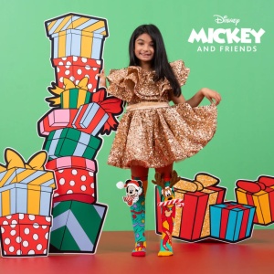 Șosete lungi colorate Madmia pentru fete fantasy Christmas Mickey and Pluto 3-5 ani