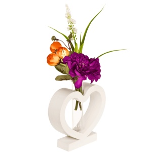 Suport/decorațiune în formă de inimioară, cu tub de sticlă, MDF, 15x12 cm