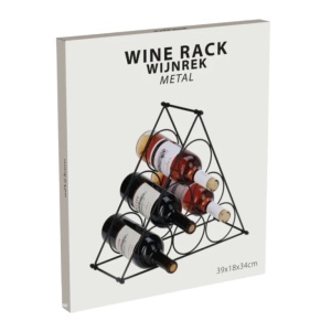 Suport metalic pentru sticle de vin, design piramidal, 6 sticle, 39x18x34 cm