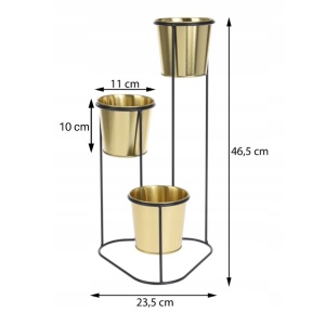Suport pentru flori, din metal, auriu, 3 ghivece, 24x22x47 cm