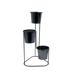 Suport pentru flori, din metal, negru, 3 ghivece, 24x22x47 cm
