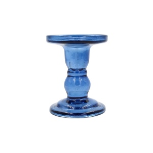 Suport pentru lumânare, tip sfeșnic, din sticlă albastră, cu design clasic, 11x8.5 cm, Arti Casa