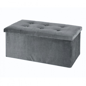 Taburet cu spațiu depozitare 76x38x38 cm catifea gri