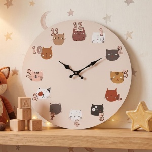 Wall clock for a child's room, 33 cm, MDF, pink kittens design