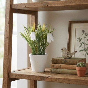 Artificial plant with decorative snowdrops, 21 cm, in a white pot – modern interior décor