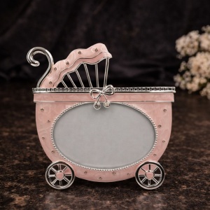 AZAY Baby Stroller-Style Photo Frame for Kids, Pink, 13x9 cm, Baby Girl Room Decor, Newborn Gift, Premium Gift Box Included