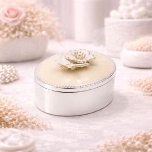 AZAY Oval Jewelry Box (9x7 cm) with Flower and Rhinestones – Elegant Jewelry Case, Ring Box, Premium Gift for Women (Packaging Included)