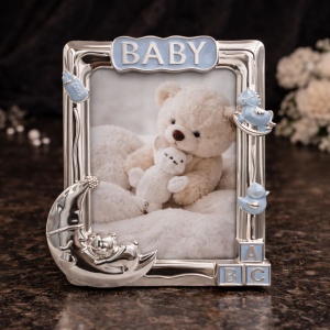 Ramă Foto BABY AZAY Albastră cu Elemente Decorative, 10x15 cm, Ramă Foto Băieți, Cadou Botez / Nou-Născut, Cutie Cadou Inclusă