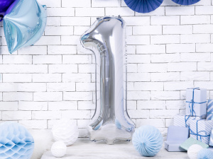 Balon cifra 1, argintiu, 35 cm