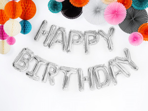 Balon party Happy Birthday argintiu 340x35cm - Img 2