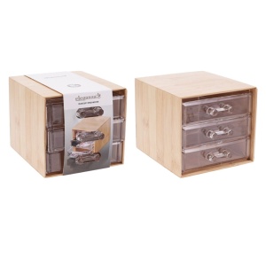 Cutie din bambus pentru bijuterii și cosmetice, organizator cu 3 sertare transparente, 15.2x12.2x10.3 cm