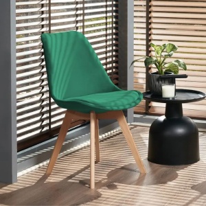 BARI Upholstered Dining Chair by Jumi – Green Velvet and Beech Wood Legs