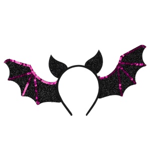 Bentiță de Halloween cu model liliac cu paiete, negru și mov, accesoriu pentru costum