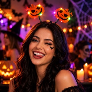 Bentiță decorativă cu LED, pentru Halloween, cu dovleci Jack-o'-Lantern, negru/portocaliu