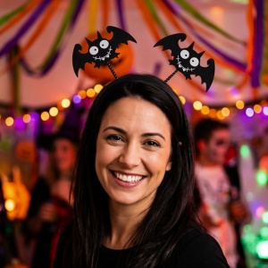 Bentiță decorativă pentru Halloween cu lilieci negri, accesoriu costum