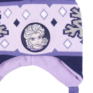Căciulă pentru copii, Frozen, model Elsa, cu pompon și urechi, mov
