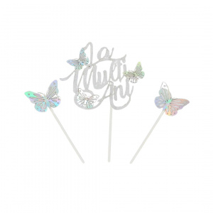 Cake Topper tort Fluturași argintiu glitter - Img 1