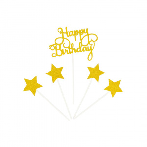 Cake Topper tort Happy Birthday culoarea auriu glitter