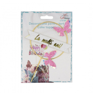 Cake Topper tort model cerc cu fluturași roz