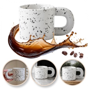 Cană ceramică, mată, crem cu aspect pătat, 300 ml, eCarla, CUP19