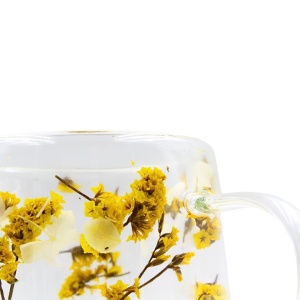 Cană cu flori uscate statice yellow, pereți dubli, sticlă borosilicată, 350 ml, SZK103